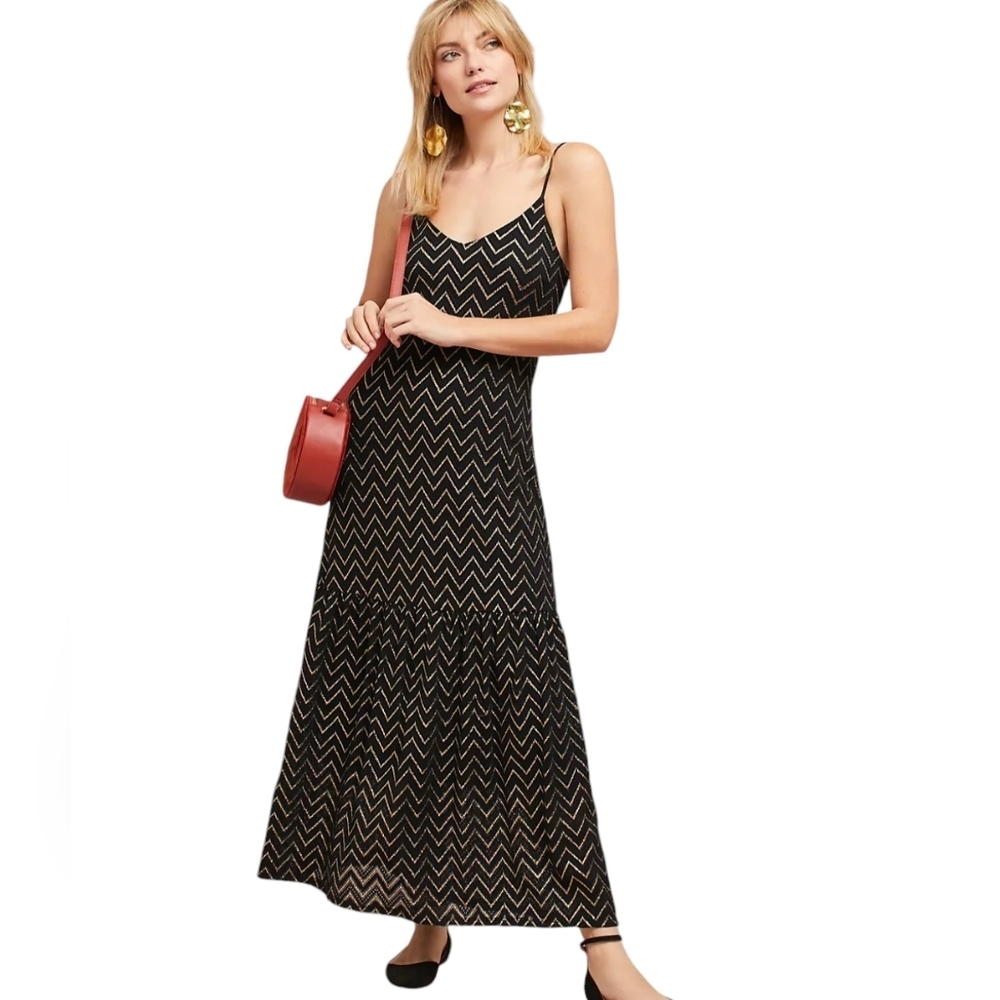 Anthropologie Eri + Ali Women's Chevron Midi Party Cocktail Prom Dress‎ M